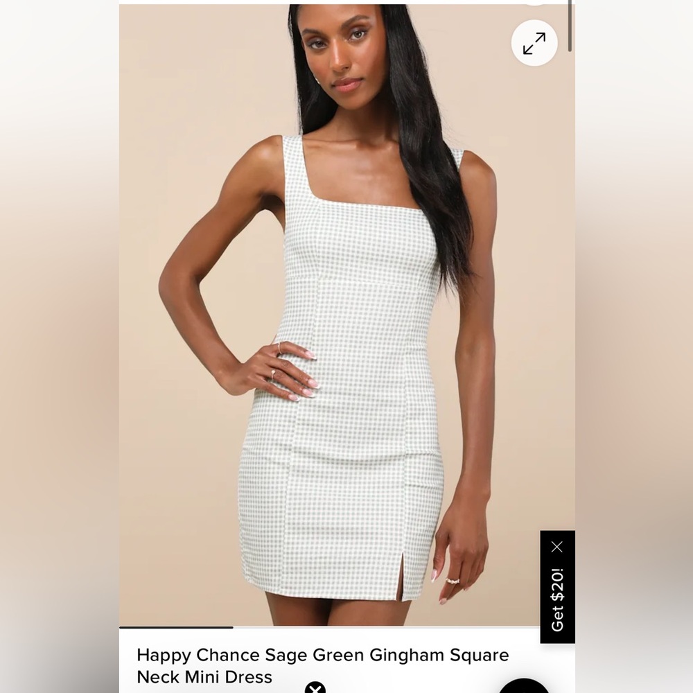 Lulu's Sage Gingham Mini Dress